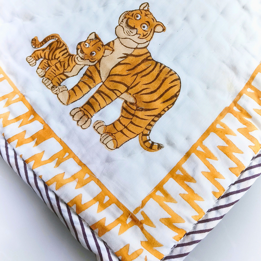 Tiger Hand block printed cotton Baby Quilt  | cotton sleeping baby blanket | soft cotton quilts Jaipur razai  | size 40"X60"