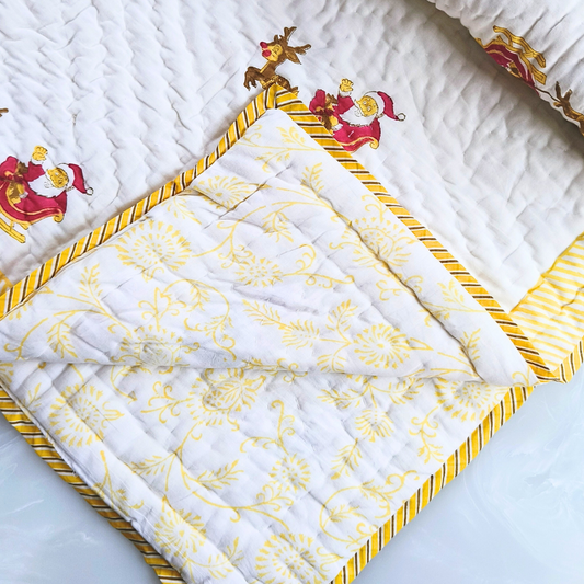 Santa Claus Hand block printed soft cotton Baby Quilt  | cotton sleeping quilt for kids | blanket for kids  | Jaipur razai  | size 40"X60"