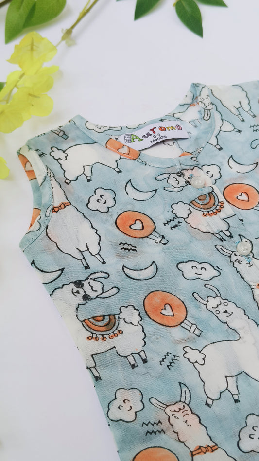 No Drama Llama- Cotton Blue Jabla | New born baby shirt | new born baby dress | new born baby gift
