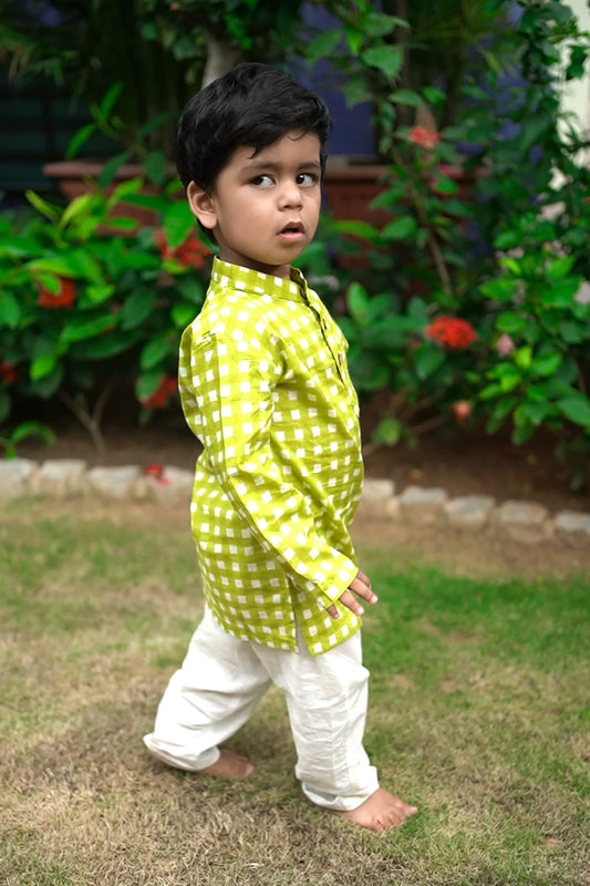 Haryali Checks Kurta Pajama Set for Kids