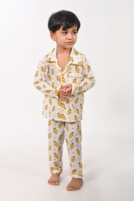 Mango Print- Cotton Night Suit Set for kids boys | kids payjama sets | cotton shirt and pant  sleepwear for kids