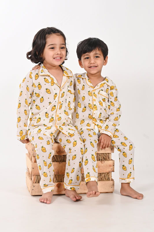 Mango Print- Cotton Night Suit Set for kids boys | kids payjama sets | cotton shirt and pant  sleepwear for kids