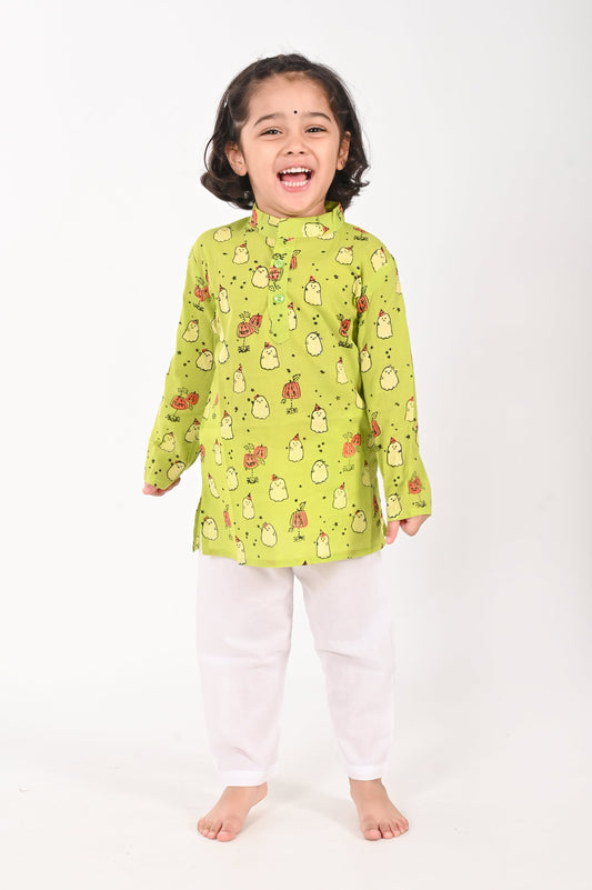 Ghost Print- Unisex Green Kurta