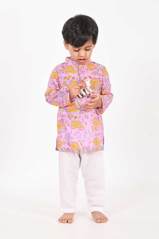 Lion and Mouse- Lavender Unisex Kurta