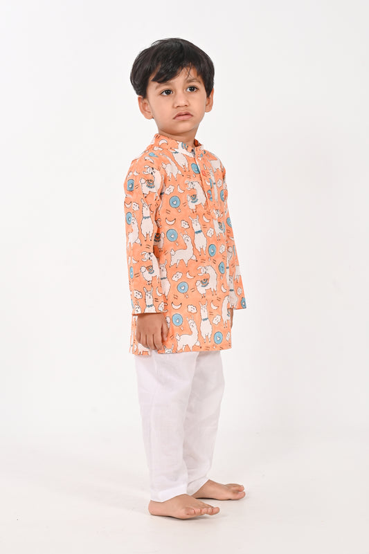No Drama Llama- Cotton kurta for boys | cotton printed shirt for boys | cotton shirt fullsleeves for boys