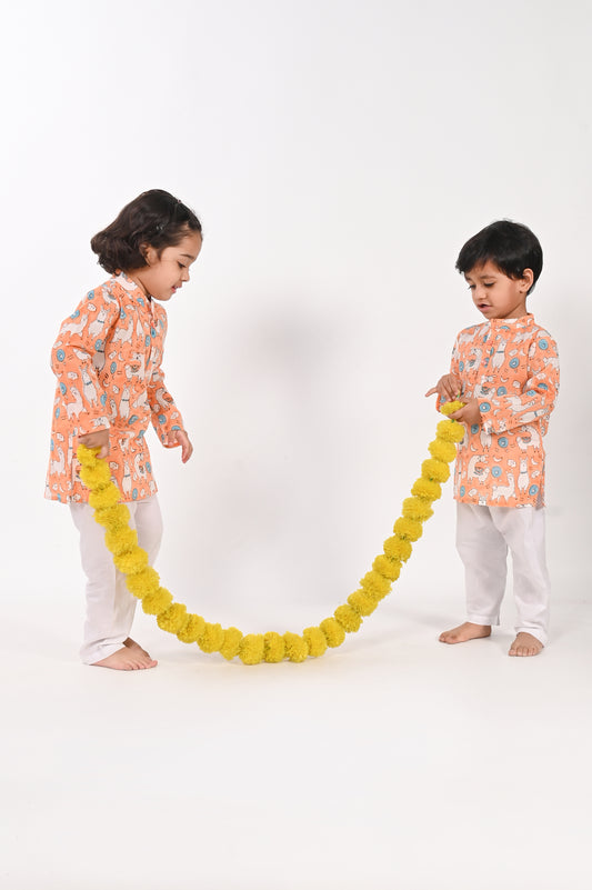 No Drama Llama- Cotton kurta for boys | cotton printed shirt for boys | cotton shirt fullsleeves for boys
