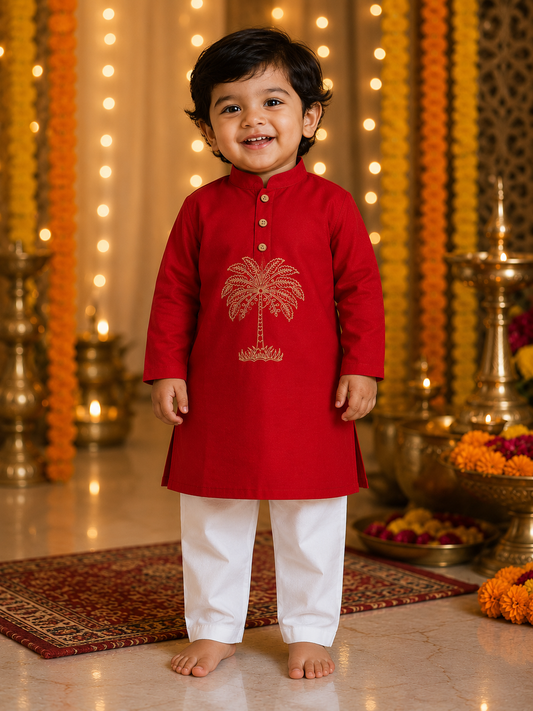 Jashn Red Kurta Set for Boys