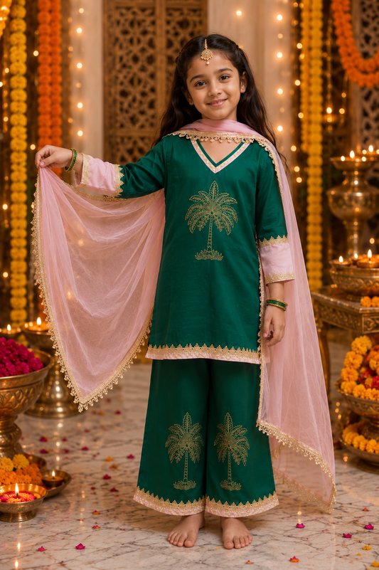Rang Raahi Green Kurta Pallazo set for Girls