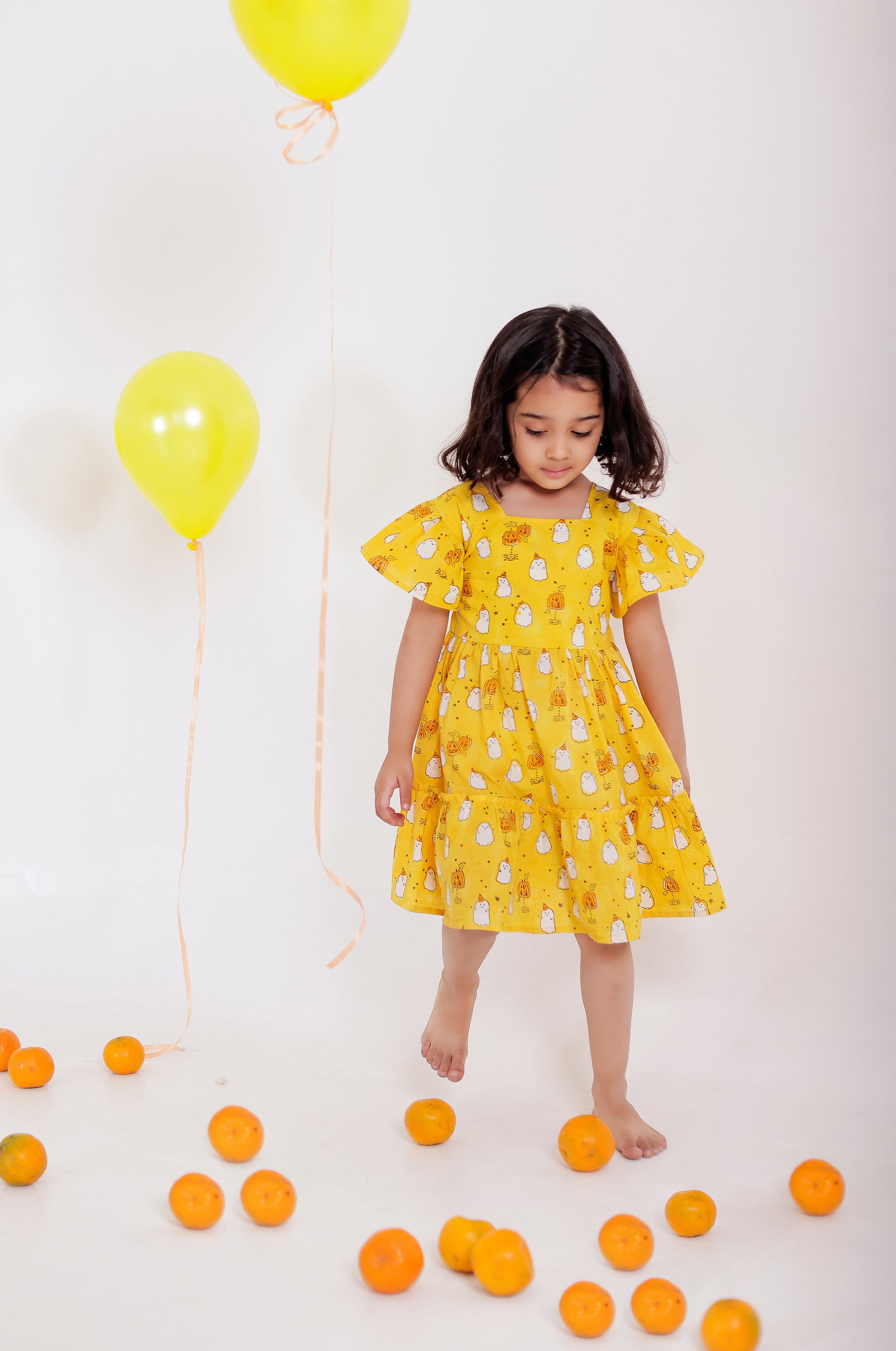 Whimsical Ghost Print Yellow Summer cotton Dress for Girls cotton dress for girls kids