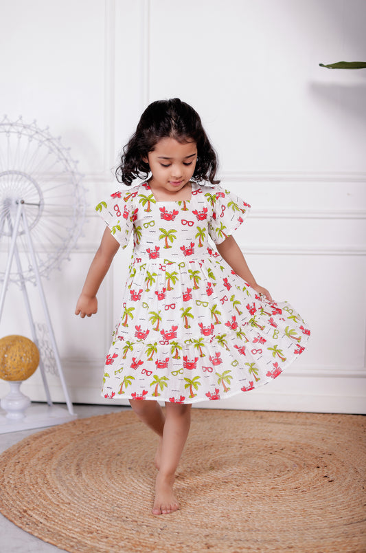 Little Paradise White Dress for Girls | Premium Cotton Kids Outfit.