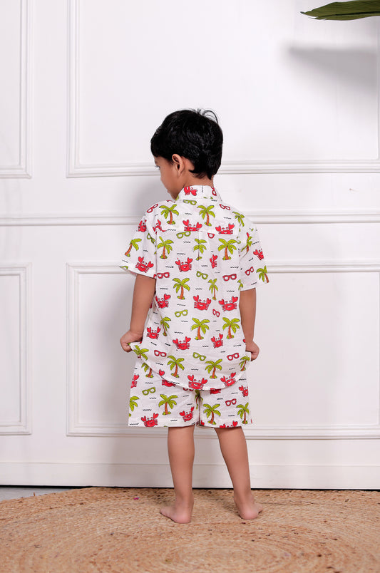 Little Paradise Print White Co-ord Set for Boys | Handblock Printed Outfits.