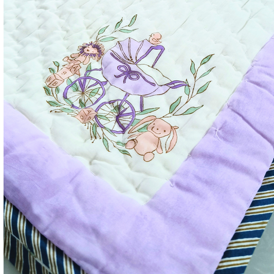 Cart Hand block printed cotton Baby Quilt  | Jaipur razai  | size 40"X60" (Copy)