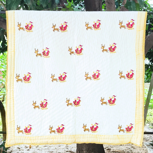 Santa Claus Hand block printed cotton Baby Quilt  | Jaipur razai  | size 40"X60"