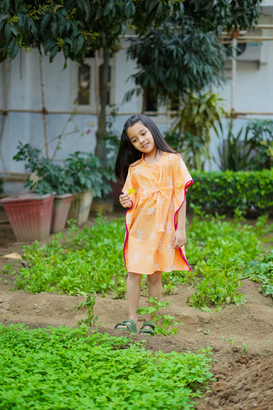 Little wings peach kaftan Dress for Girls