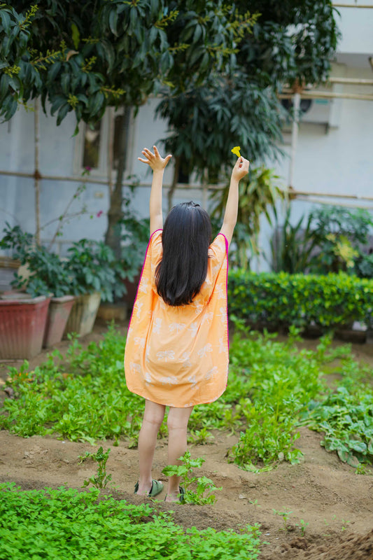 Little wings peach kaftan Dress for Girls