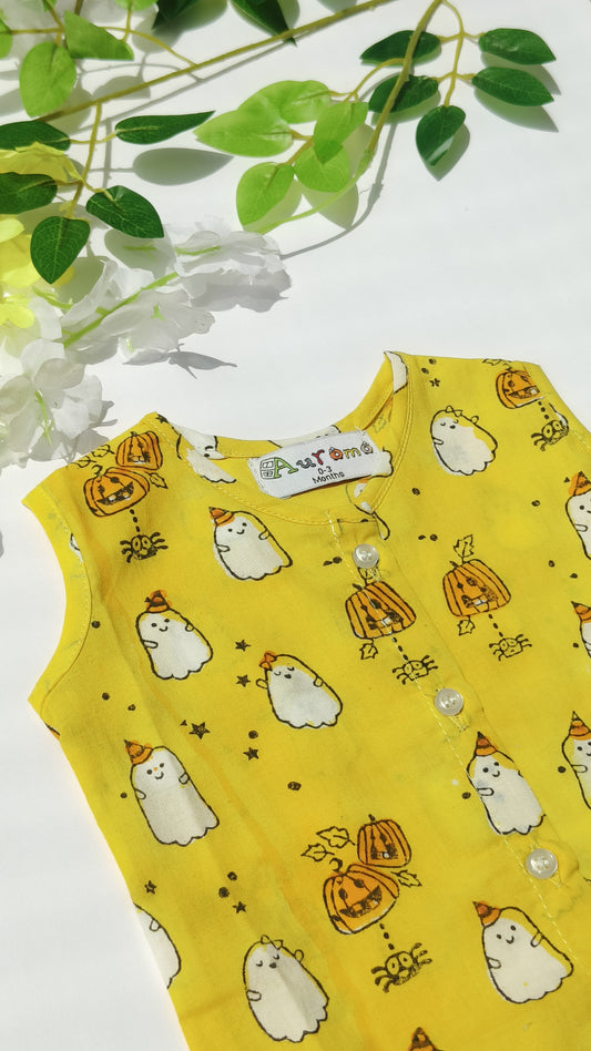 Ghost Print - Yellow Jabla | Baby new born block printed cotton shirt