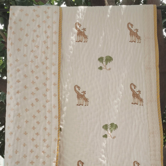 Giraffee - Hand block printed cotton Baby Quilt | Size 40"X60" | Baby Blankets for winters | Jaipur Razai