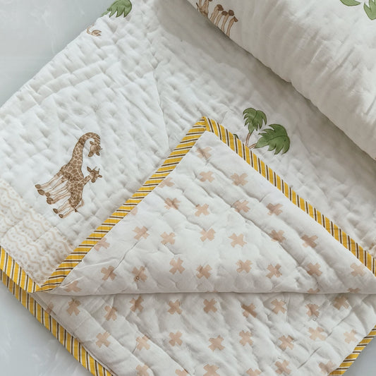 Giraffee - Hand block printed cotton Baby Quilt | Size 40"X60" | Baby Blankets for winters | Jaipur Razai