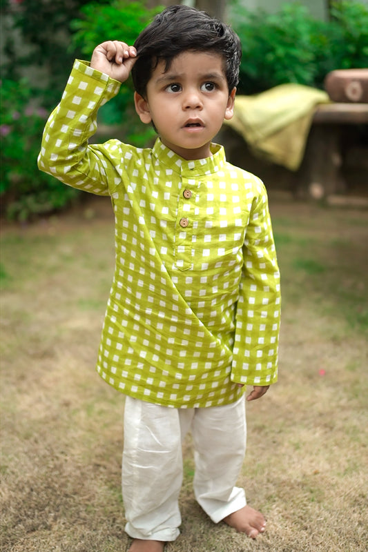 Haryali Checks Kurta Pajama Set for Kids