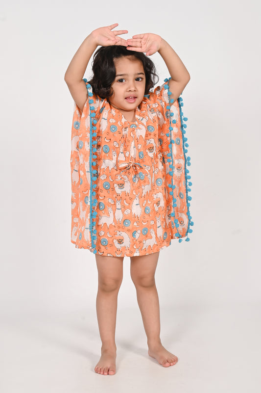 No Drama Llama- Orange Kaftans for Girls