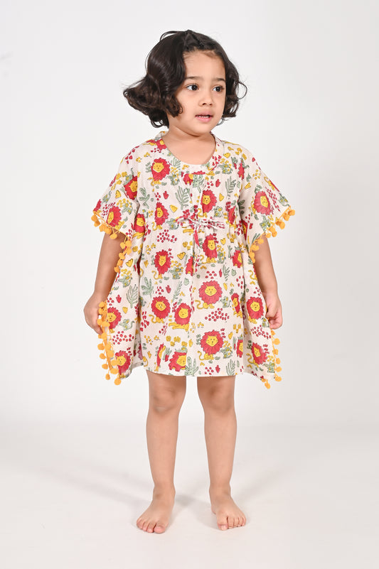 Lion and Mouse- White Kaftan for Girls