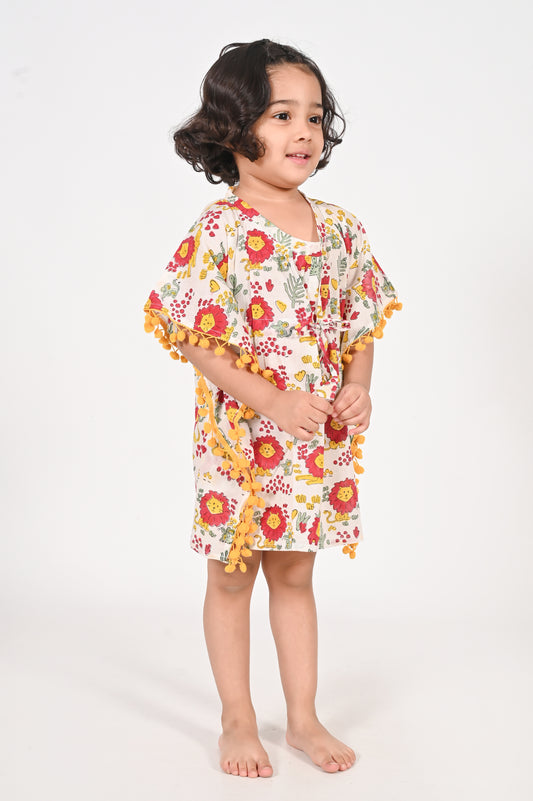 Lion and Mouse- White Kaftan for Girls