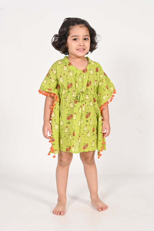 Ghost Print- Green Kaftans for Girls