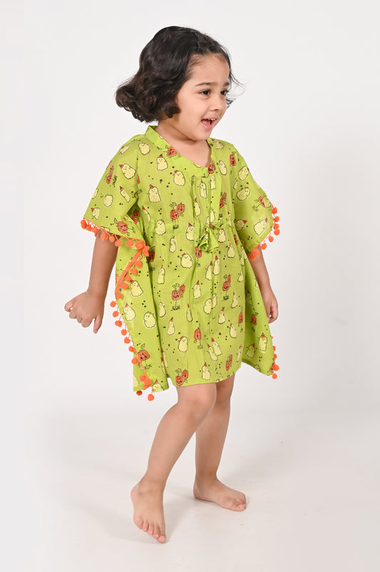 Ghost Print- Green Kaftans for Girls