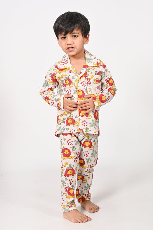 Lion and Mouse- White  Unisex Nightsuit Set