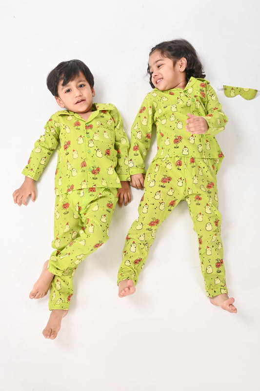 Ghost Print- Unisex Green Nightsuit Set