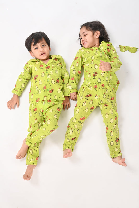 Ghost Print- Unisex Green Nightsuit Set