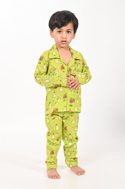 Ghost Print- Unisex Green Nightsuit Set