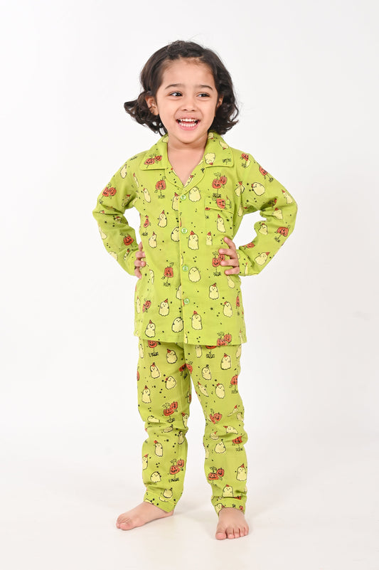 Ghost Print- Unisex Green Nightsuit Set