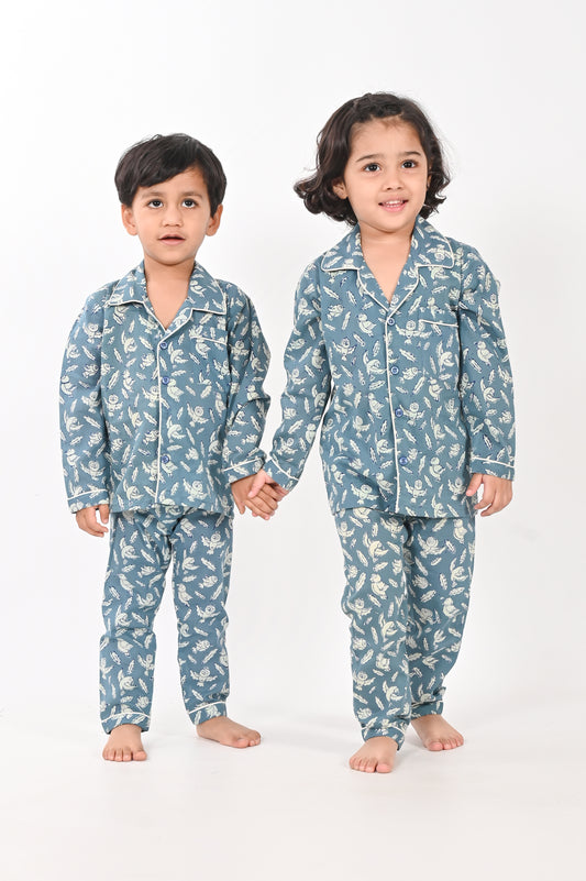 Chidiya Udd- Boys & Girls blue  cotton Nightsuit Set | sleepwear for kids |