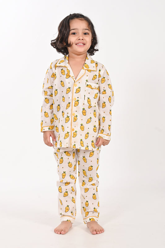 Mango Print- Unisex Night Suit Set | kids cotton block printed  sleepwear