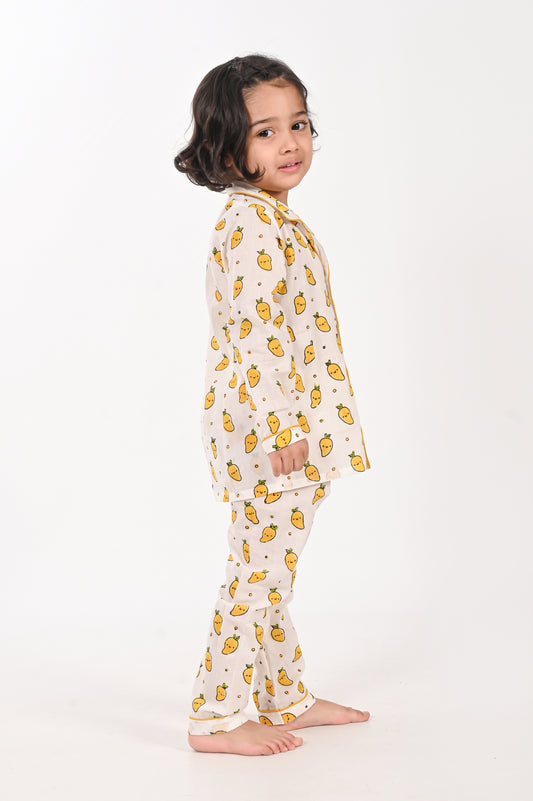 Mango Print- Unisex Night Suit Set | kids cotton block printed  sleepwear