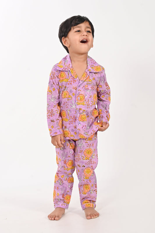 Lion and Mouse- Lavender Unisex Nightsuit Set