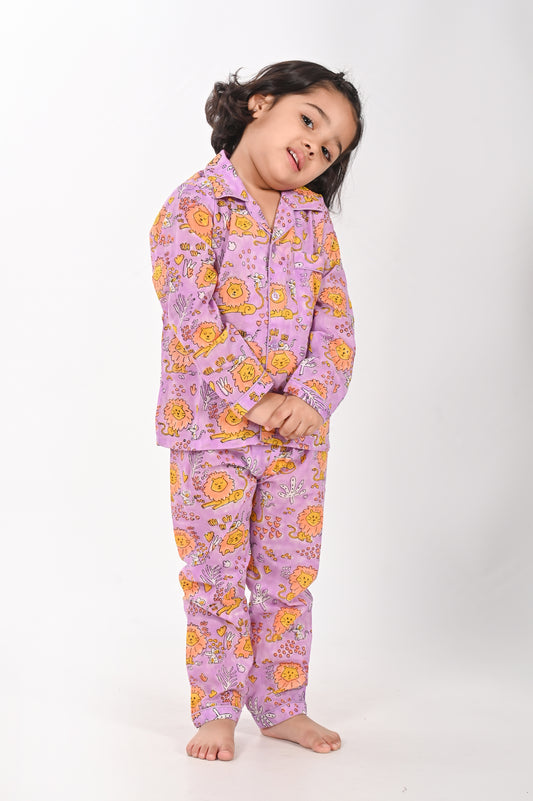 Lion and Mouse- Lavender Unisex Nightsuit Set