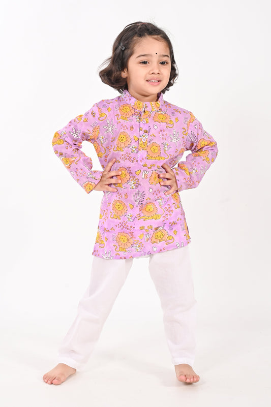 Lion and Mouse- Lavender Unisex Kurta