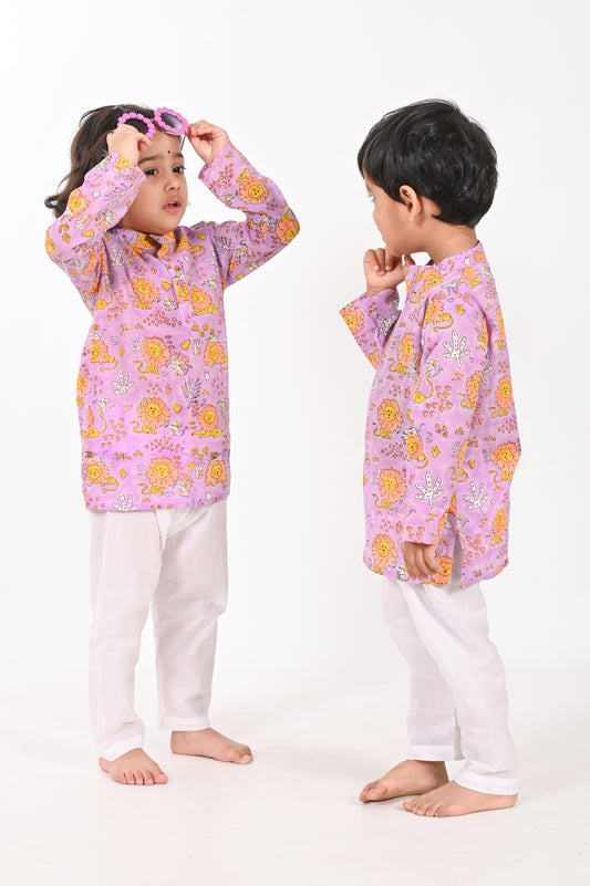 Lion and Mouse- Lavender Unisex Kurta