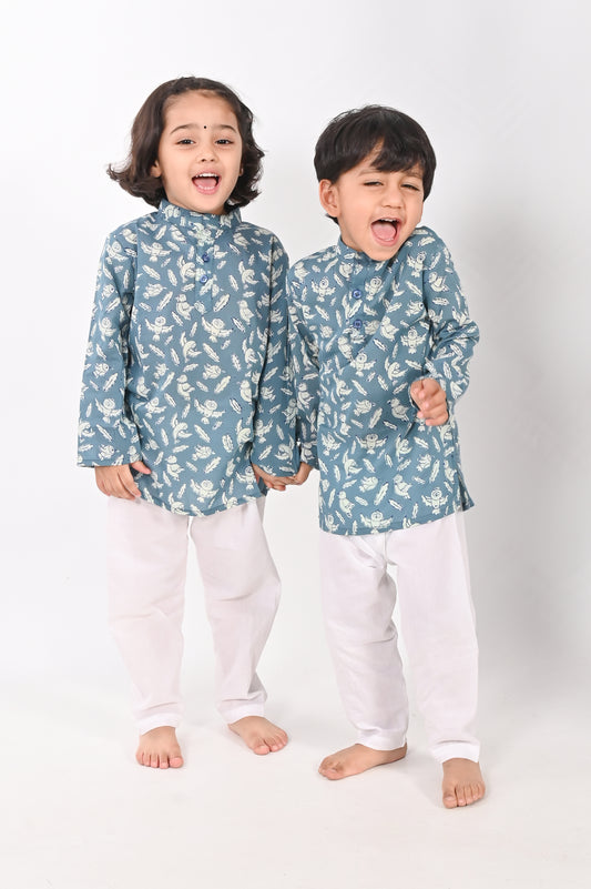 Chidiya Udd- Unisex Blue Kurta | cotton shirts for boys and girls | Casual wear for kids