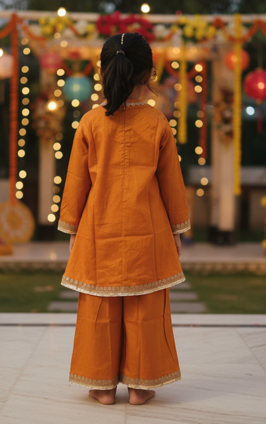 Sunehri Kurta Palazzo/ with sleeves Flared Pant Set for Girls