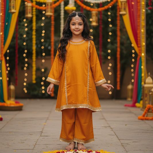 Sunehri Kurta Palazzo/ with sleeves Flared Pant Set for Girls